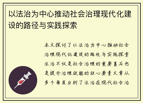 以法治为中心推动社会治理现代化建设的路径与实践探索